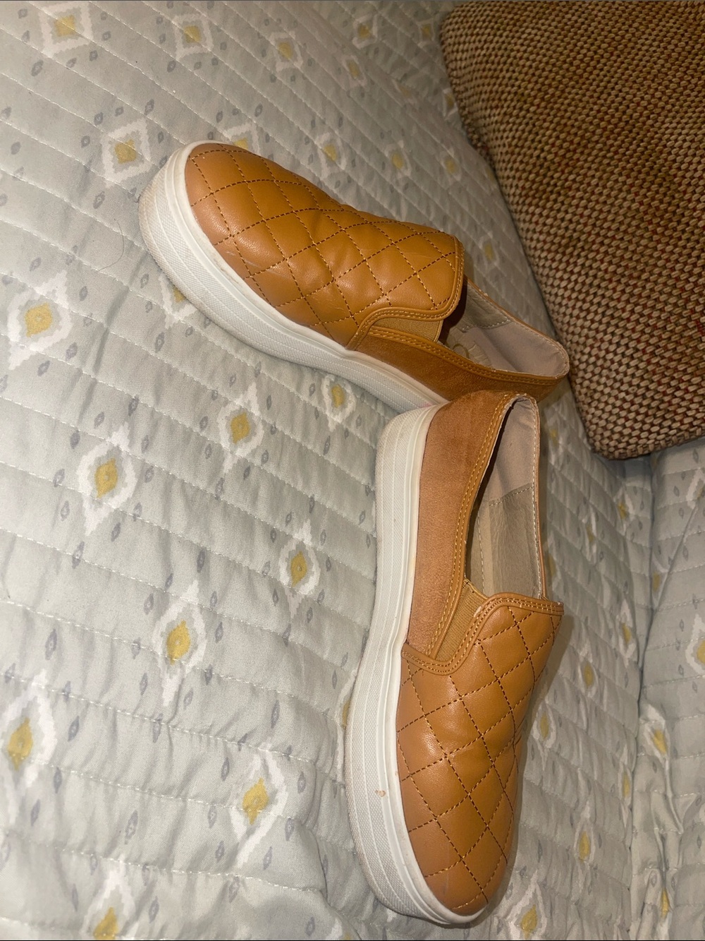 CCOCCI Quilted Slip-On Sneakers in Tan Brown with White Sole